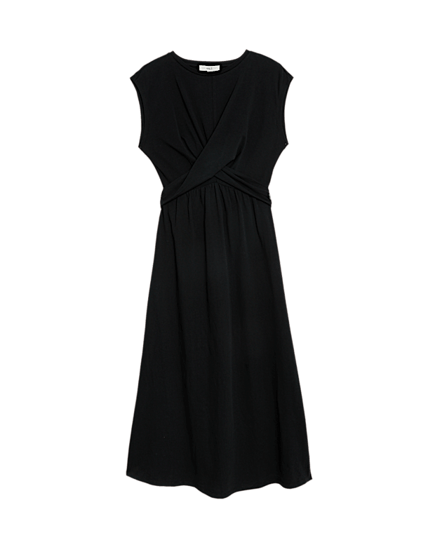 Pure Cotton Round Neck Midi Wrap Dress
