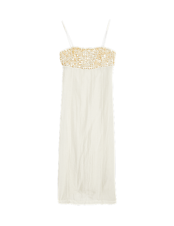 Linen Blend Embellished Midaxi Column Dress