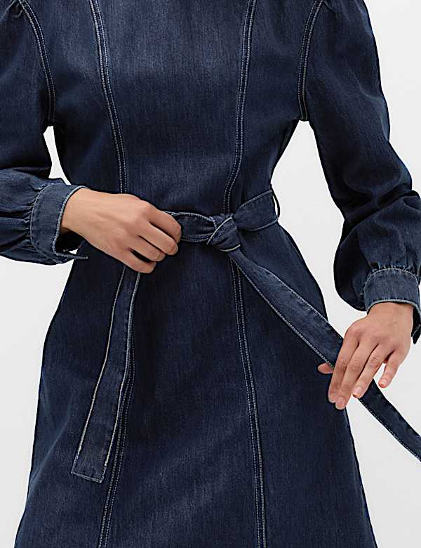 Denim Belted Mini Waisted Dress - NZ