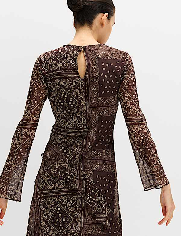 Printed Frill Detail Midi Column Dress - CY