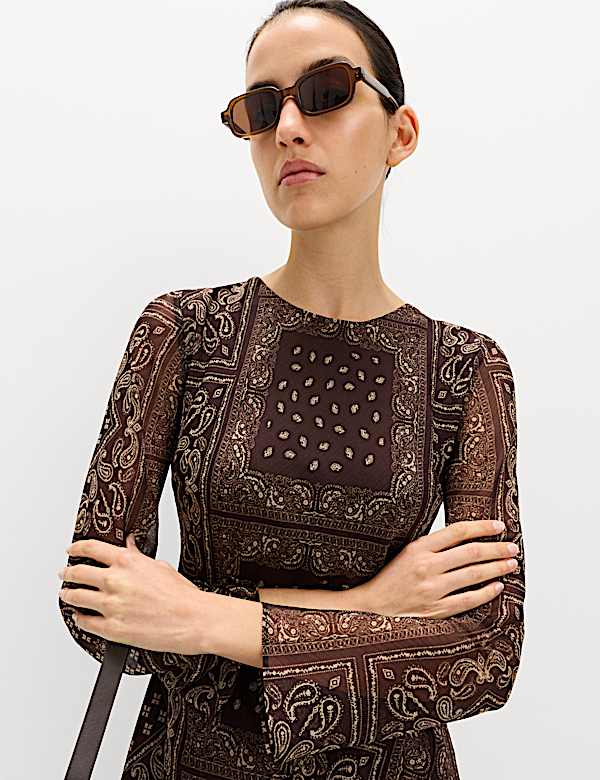 Printed Frill Detail Midi Column Dress - CY