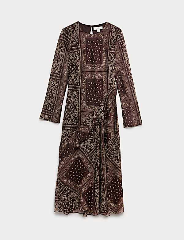 Printed Frill Detail Midi Column Dress - CY