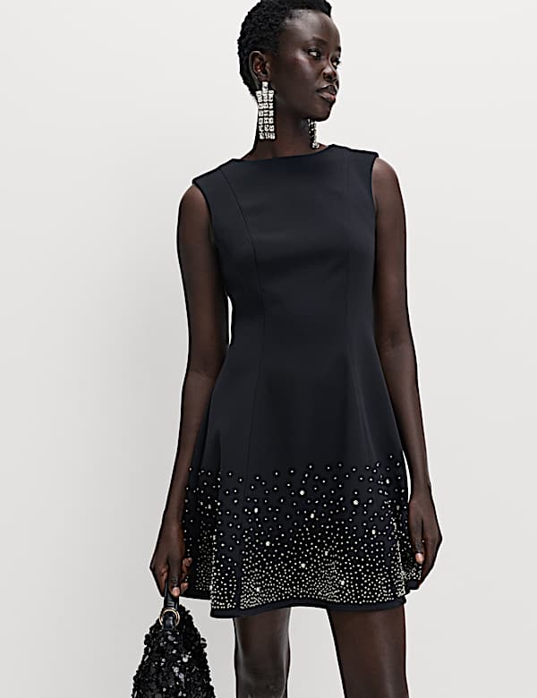 strapless open back dress Bandeau Skater Dress Black Christmas Party Outfit – Styledup.co.uk main image 0