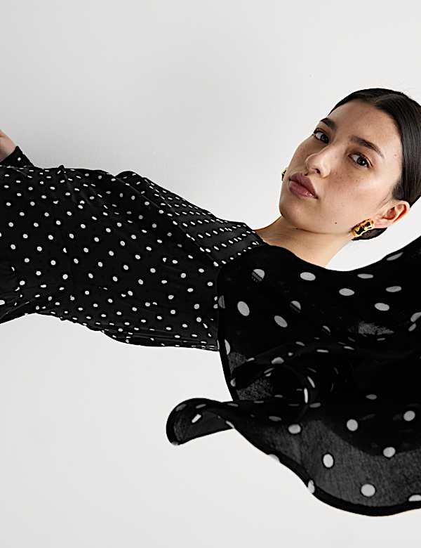 Spot Print Ruffle Mini Skater Dress - BG