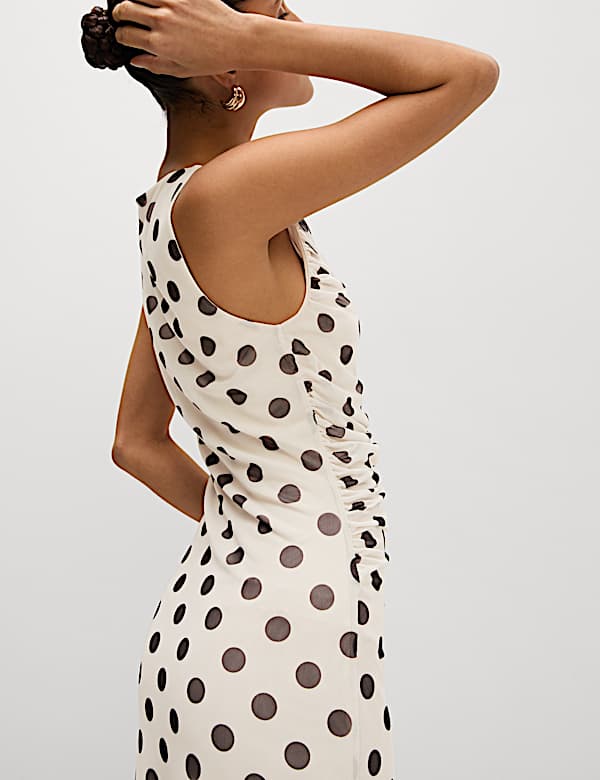Polka Dot Ruched Midaxi Bodycon Dress - BG