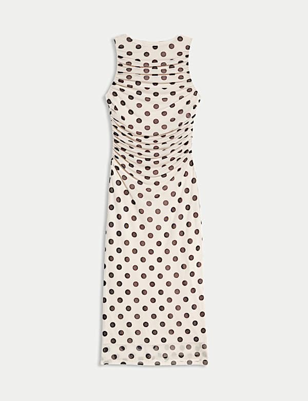 Polka Dot Ruched Midaxi Bodycon Dress - BG