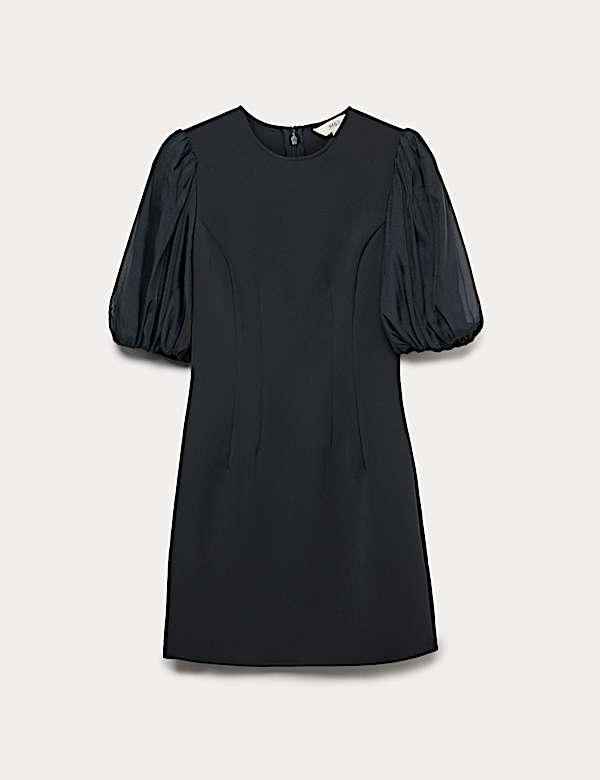 Organza Puff Sleeve Mini Shift Dress - JP