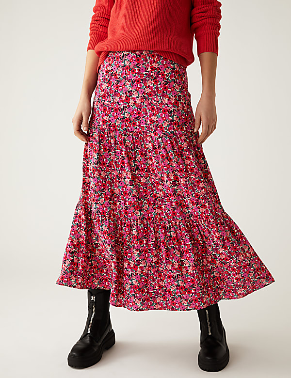 Printed Midaxi Tiered Skirt
