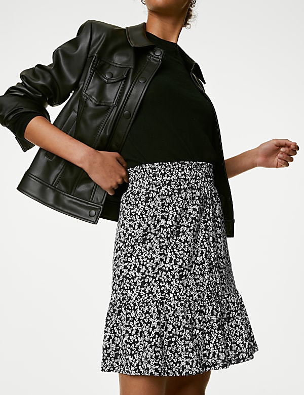 Jersey Printed Mini Tiered Skirt