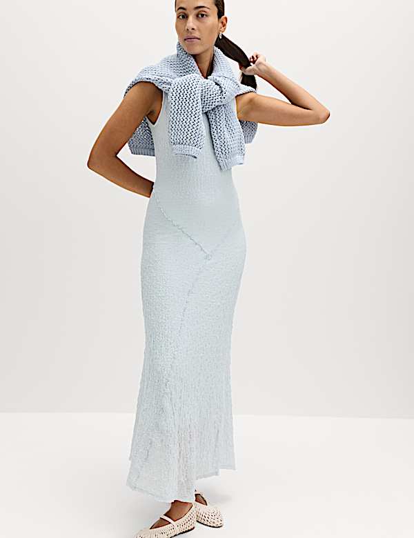 Robe coupe droite midaxi en coton textur&eacute; - CH