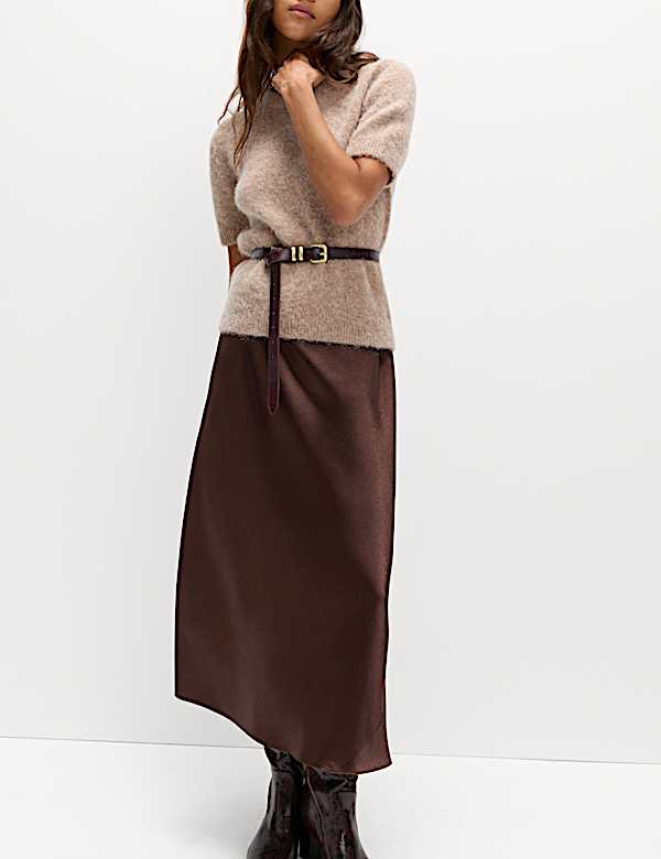 Satin Midi A-Line Skirt - NL