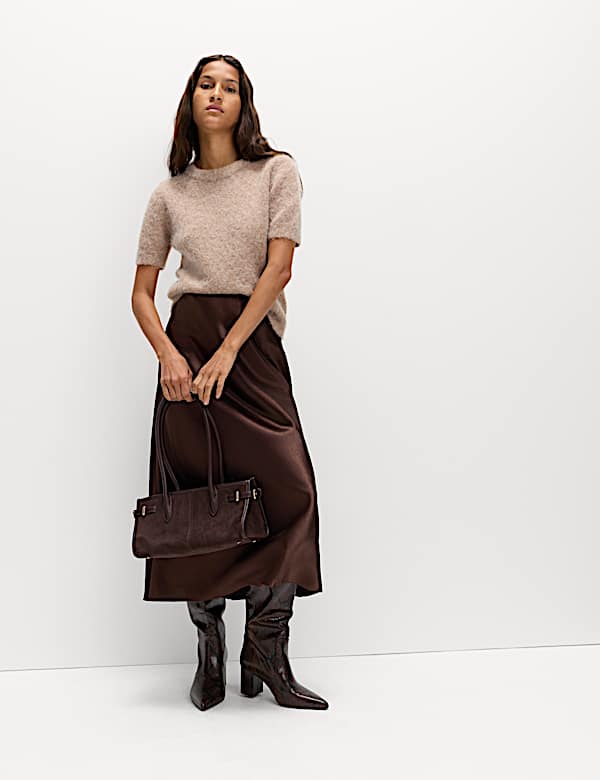 Satin Midi A-Line Skirt - NL