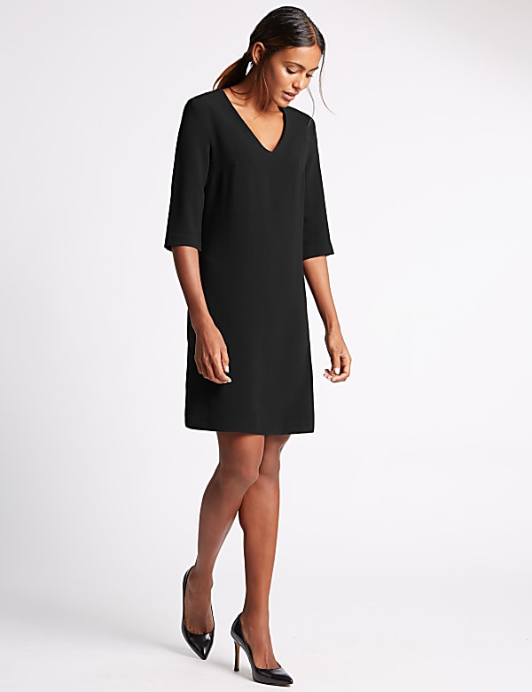 3 4 Sleeve Tunic Dress BLACK M S JE