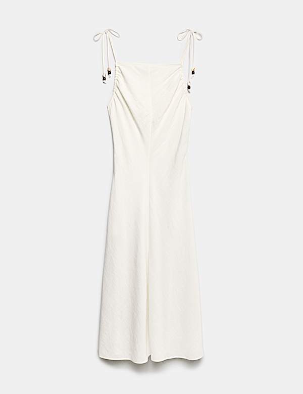 Schmales Midi-S&auml;ulenkleid mit eckigem Ausschnitt und Perlendetail - AT