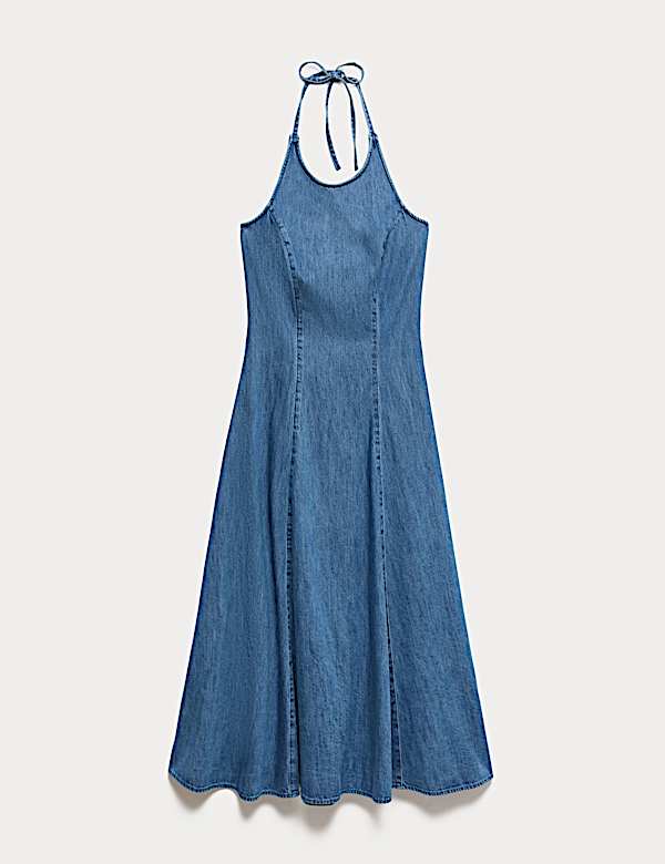 Denim Halter Neck Midi Column Dress - IL
