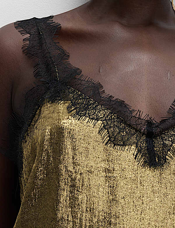Midi-Tr&auml;gerkleid mit Metallic-Spitze - AT
