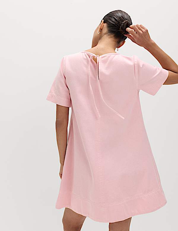 שמלת ג'ינס טי-שירט באורך מיני מכותנה טהורה - IL