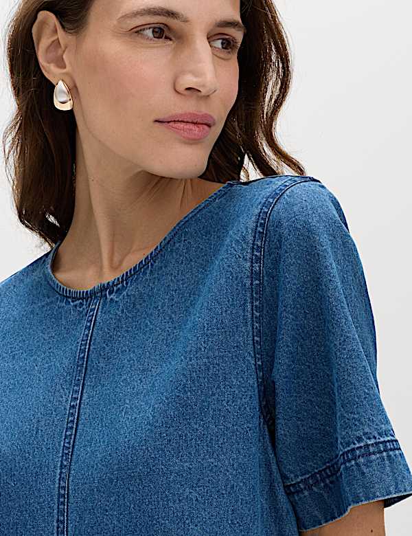 Pure Cotton Denim Mini T-Shirt Dress - IS