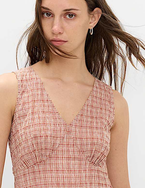 Vestido midi texturizado de algod&oacute;n texturizado - US