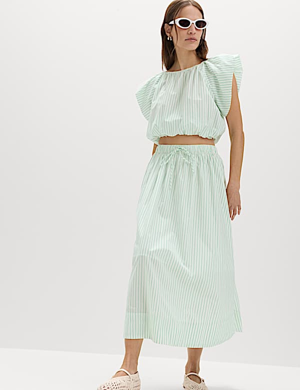 Pure Cotton Striped Midi Circle Skirt