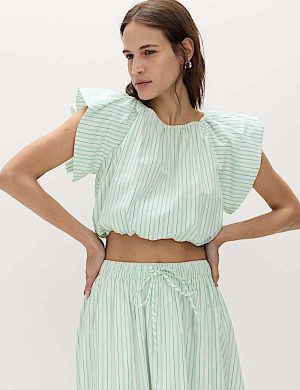 Pure Cotton Striped Midi Circle Skirt - JE