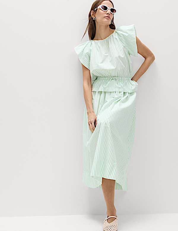 Pure Cotton Striped Midi Circle Skirt - JE