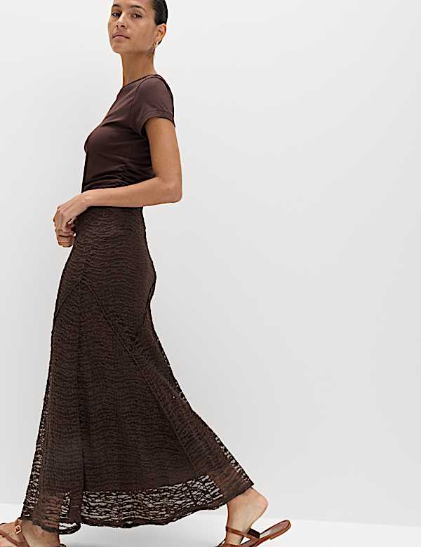 Jersey Textured Midaxi Straight Slip Skirt - FI