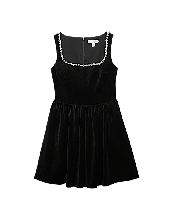 Cotton Rich Velvet Embellished Mini Skater Dress