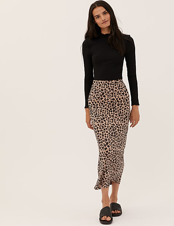 Animal Print Ribbed Maxi A-Line Skirt