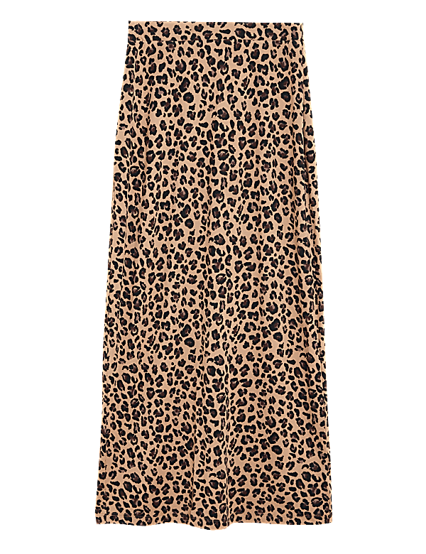 Animal Print Ribbed Maxi A-Line Skirt