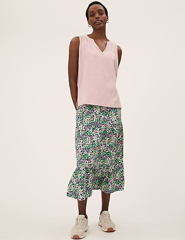 Pure Cotton Ditsy Floral Midi Tiered Skirt
