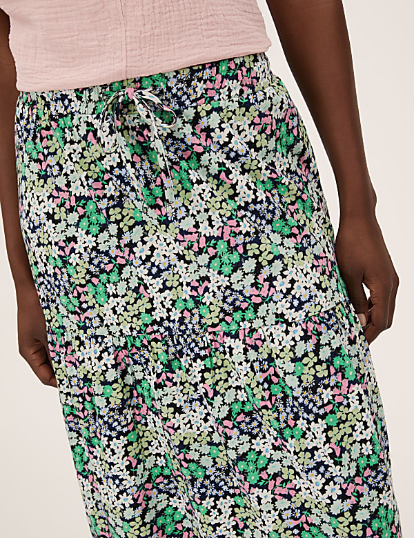 Pure Cotton Ditsy Floral Midi Tiered Skirt
