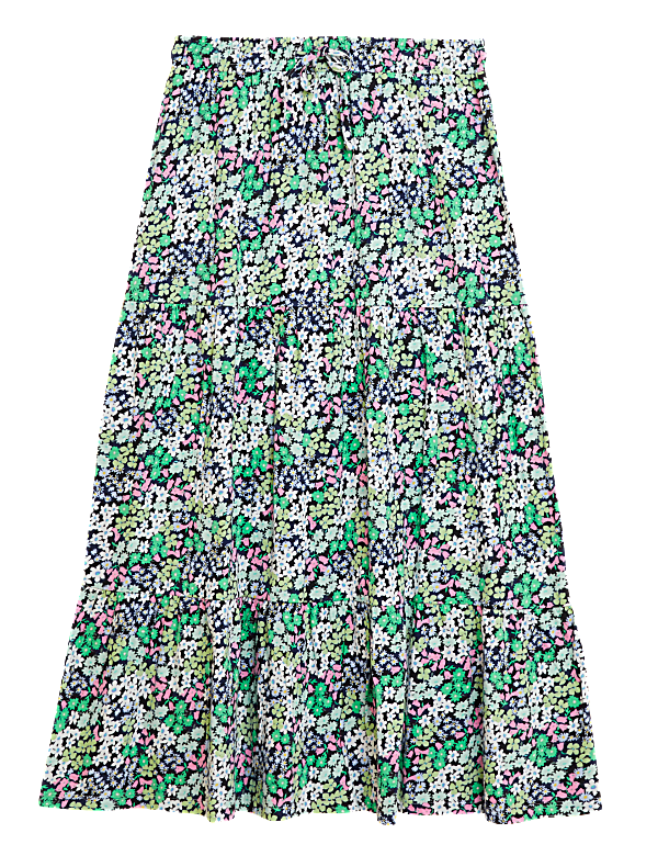 Pure Cotton Ditsy Floral Midi Tiered Skirt