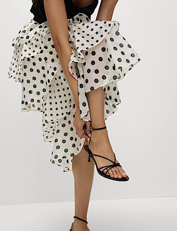 Lyocell Rich Polka Dot Ruffle Midaxi Skirt | IVORY MIX | Skirts
