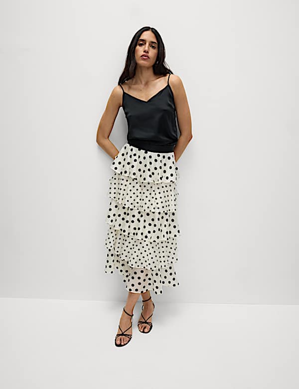 Lyocell Rich Polka Dot Ruffle Midaxi Skirt - CY
