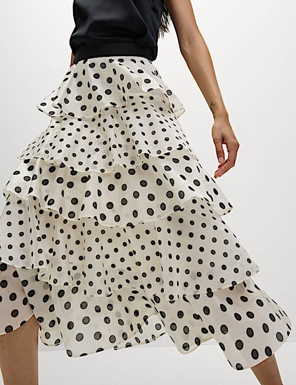 Lyocell Rich Polka Dot Ruffle Midaxi Skirt - CY
