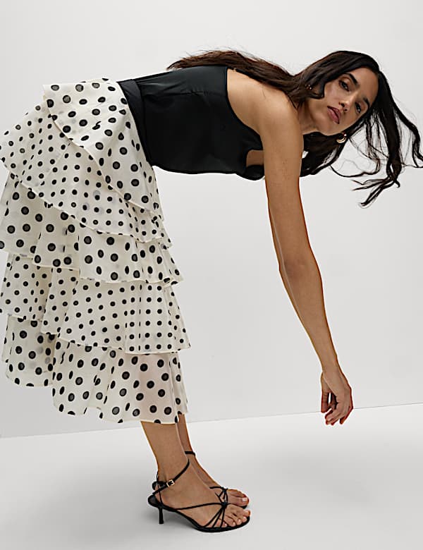 Lyocell Rich Polka Dot Ruffle Midaxi Skirt - CY