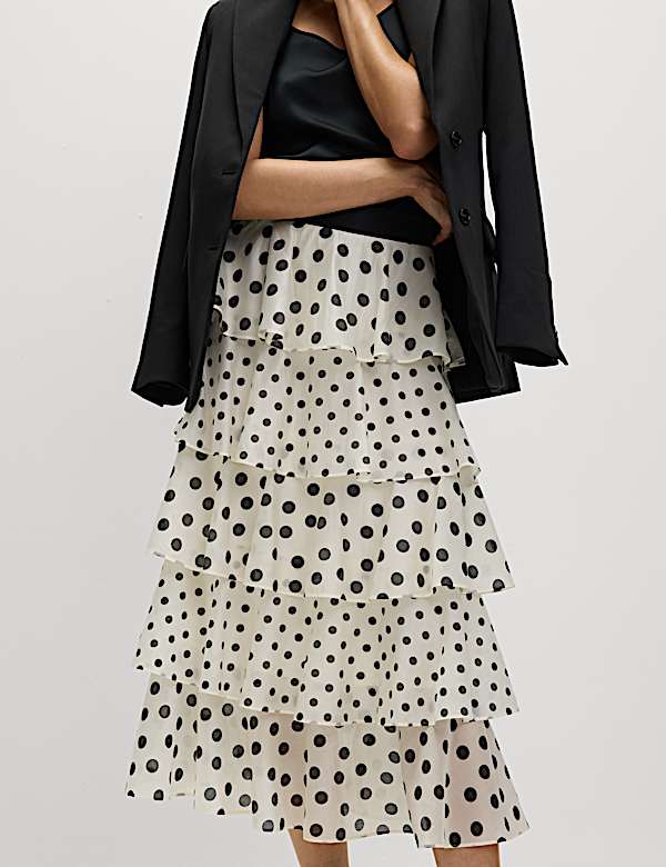 Lyocell Rich Polka Dot Ruffle Midaxi Skirt - CY