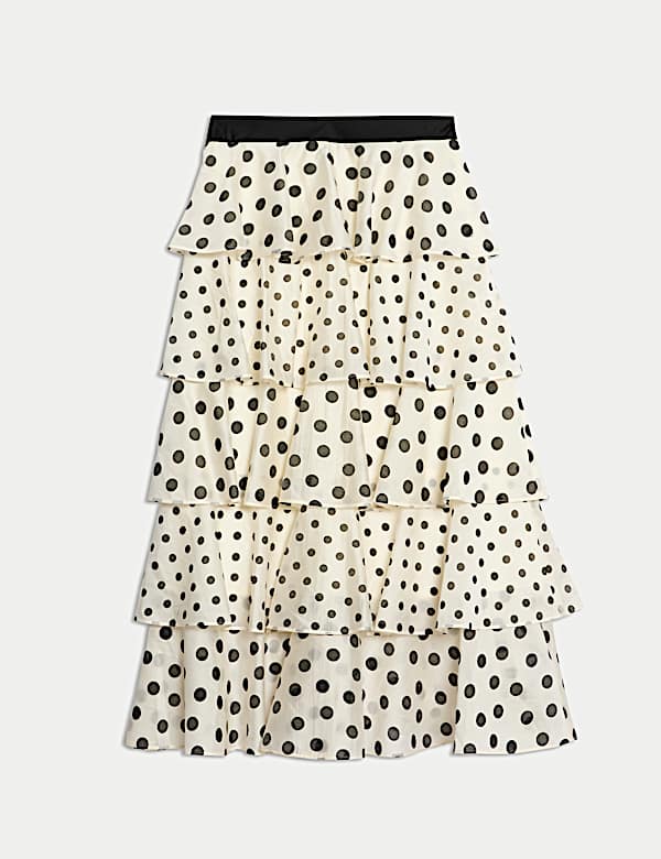 Lyocell Rich Polka Dot Ruffle Midaxi Skirt - CY