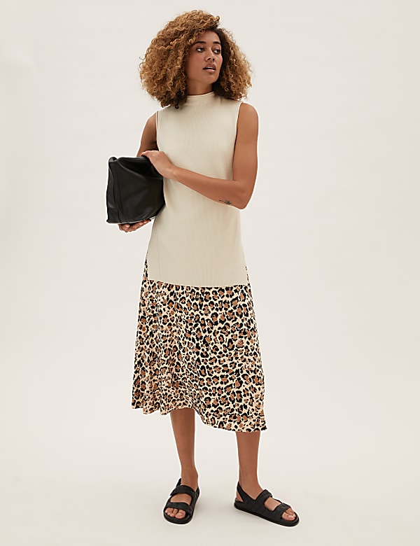 Jersey Animal Print Midi Skater Skirt