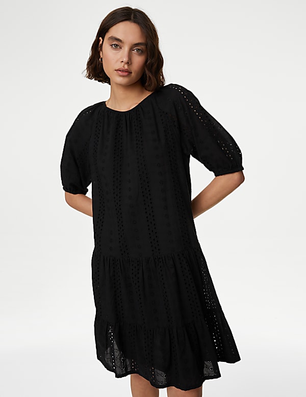 Pure Cotton Broderie Mini Tiered Dress