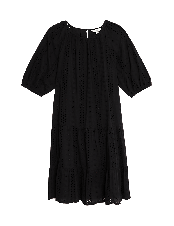 Pure Cotton Broderie Mini Tiered Dress