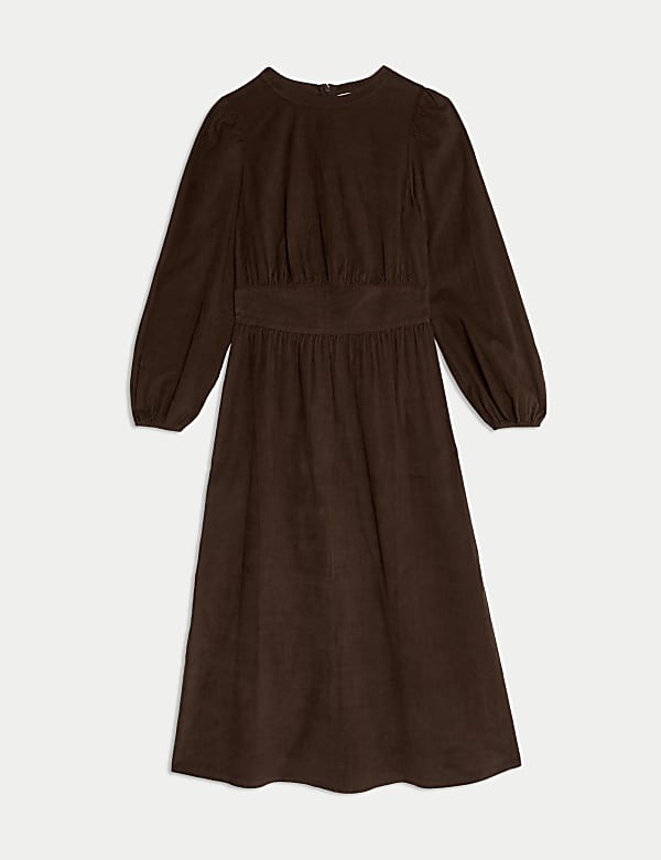 Cord Round Neck Midi Waisted Dress - CY