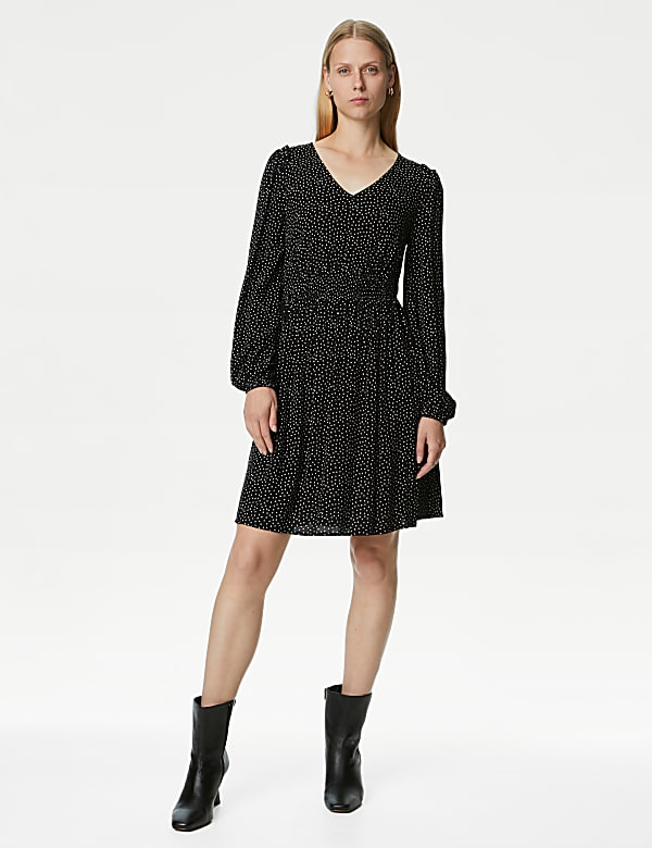 Printed V-Neck Mini Tiered Dress