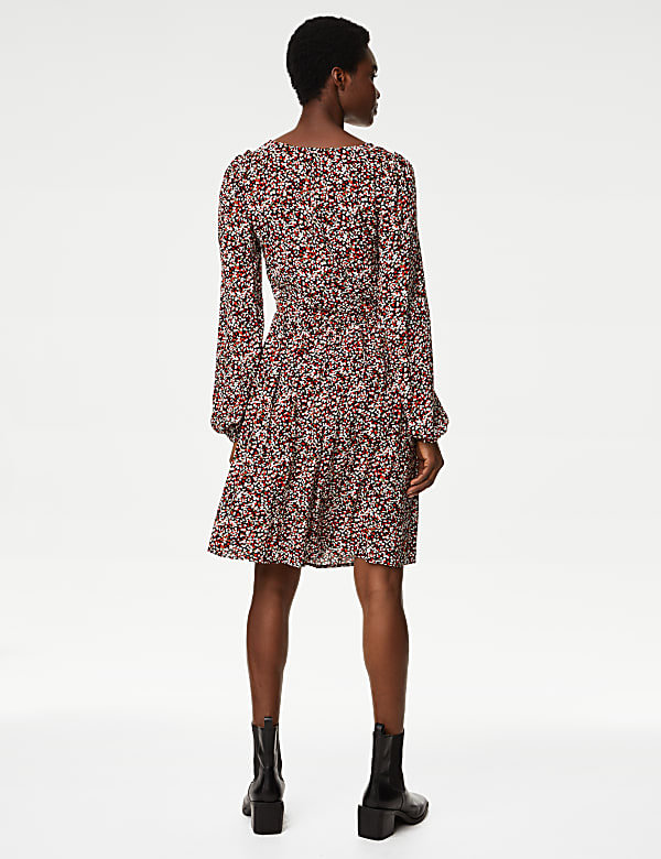 Printed V-Neck Mini Tiered Dress