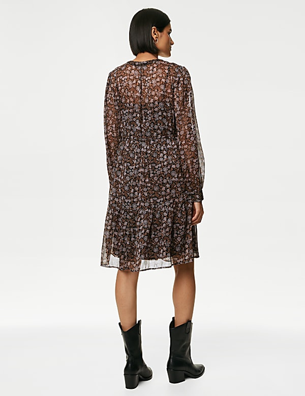 Printed V-Neck Knee Length Smock Dress - US