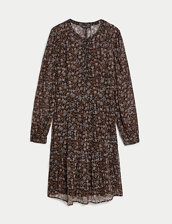 Printed V-Neck Knee Length Smock Dress - US