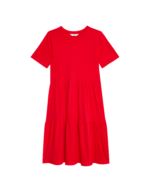 Pure Cotton Jersey Knee Length Tiered Dress