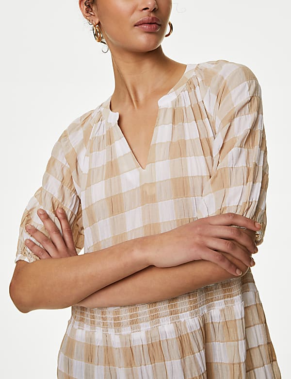Cotton Rich Checked Mini Tiered Dress