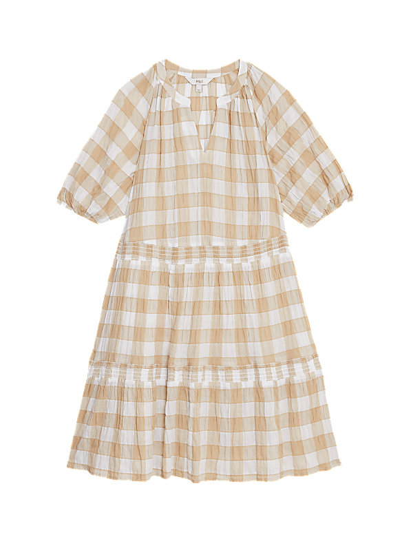 Cotton Rich Checked Mini Tiered Dress